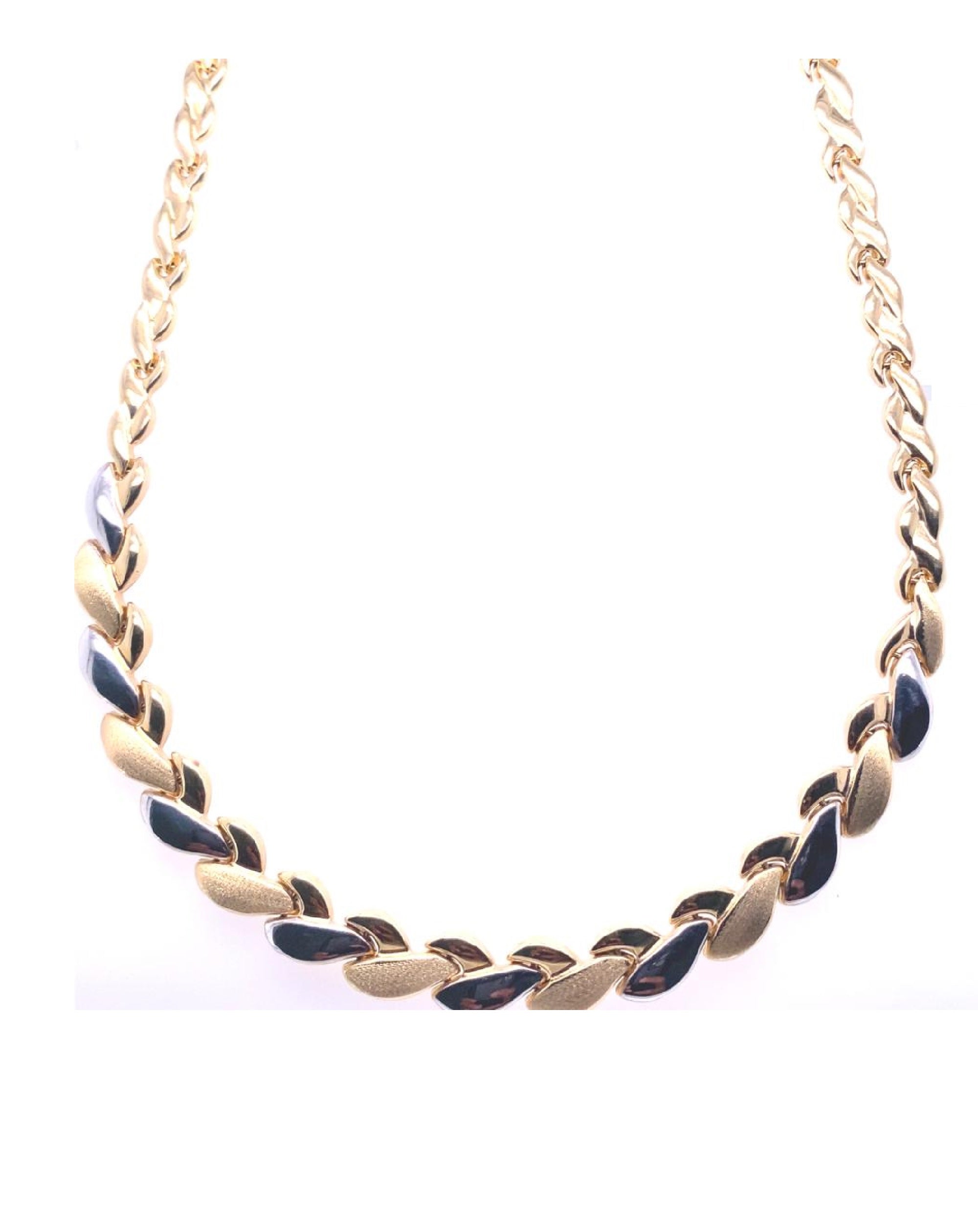 John Greed Fine Jewellery 9ct Gold Tri-Colour Entwined Ring Necklace